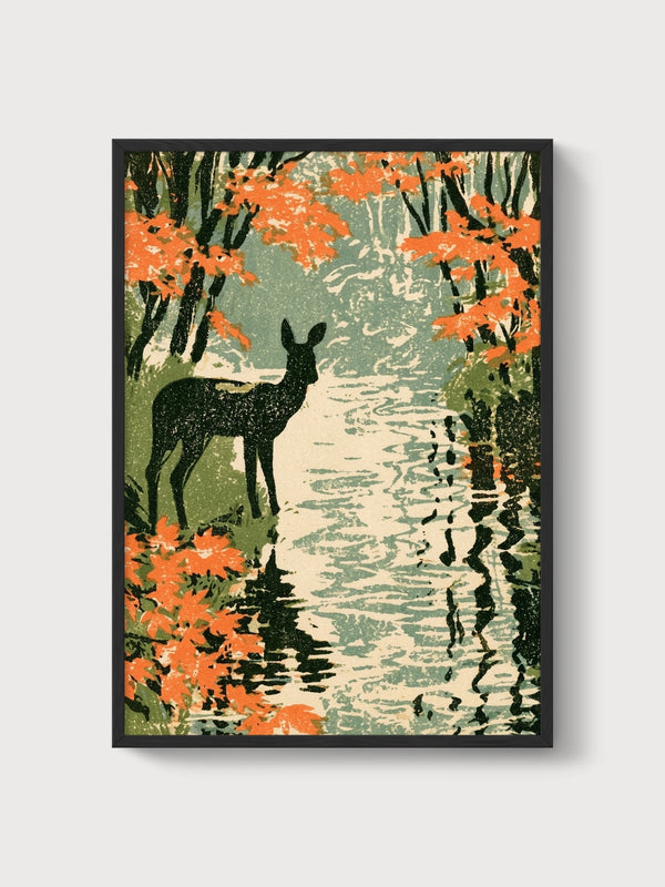 Deer Painting Print poster in black frame