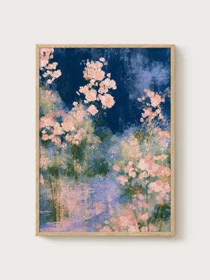 Watercolor Flowers Print poster in oak frame