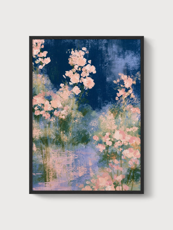 Watercolor Flowers Print poster in black frame
