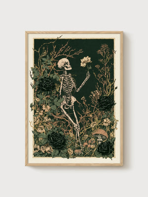 Dark Academia Memento Mori Skeleton Poster poster in oak frame