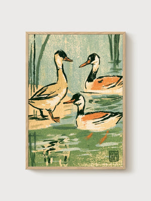 Duck Painting Print poster in oak frame