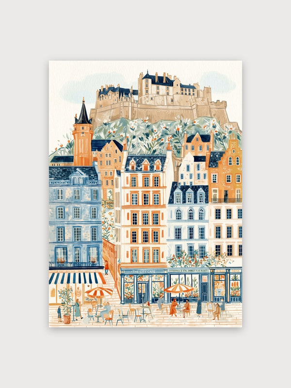 European Castle Town Illustration - Digital Download