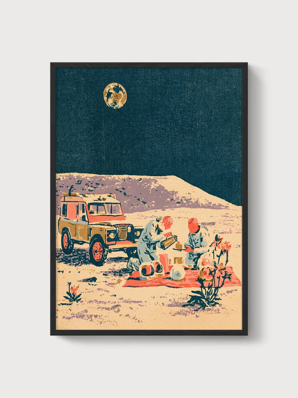 Moonlit Desert Picnic Poster poster in black frame