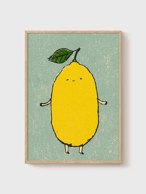 Lemon Wall Art poster in oak frame