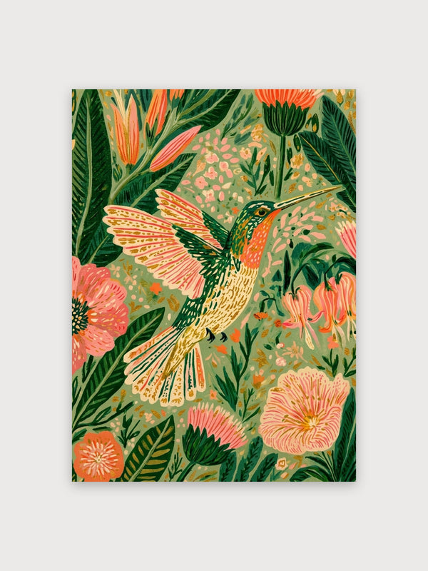Hummingbird Garden Botanical Art - Digital Download