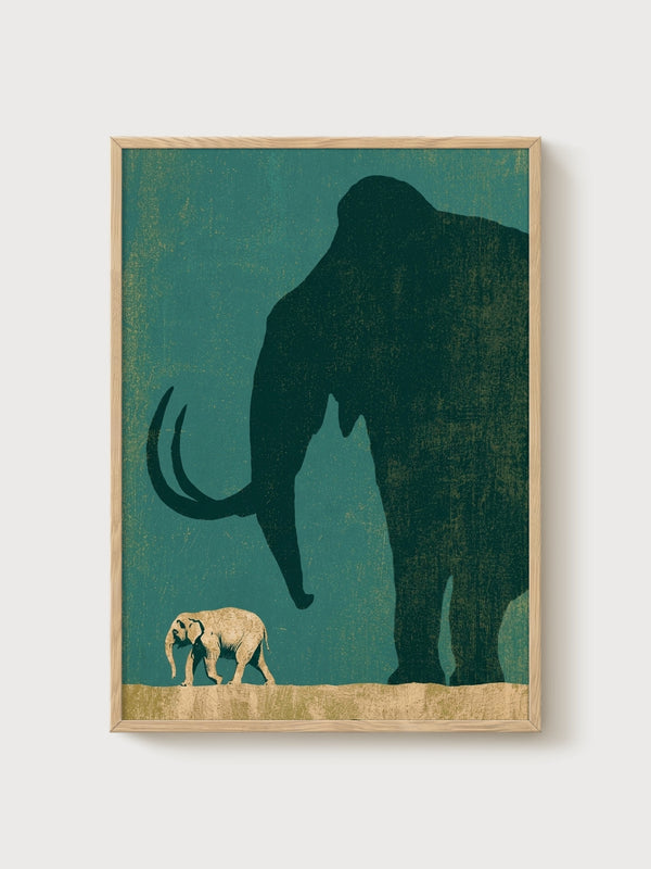 Woolly Mammoth Shadow Poster poster in oak frame