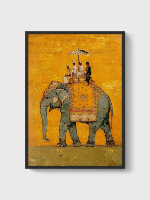 Mughal Elephant Miniature Painting poster in black frame