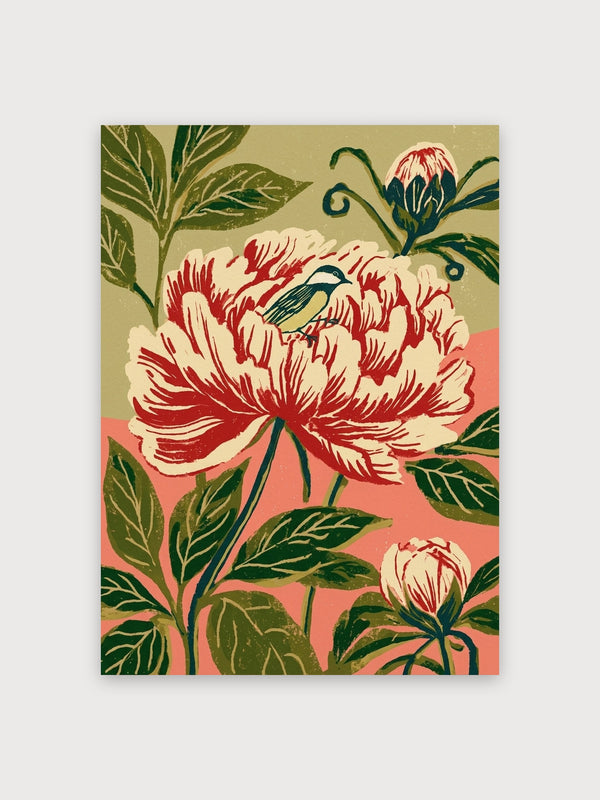 Vintage Peony With Bird Garden - Digital Download