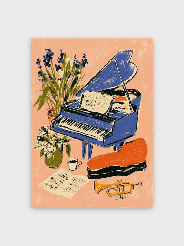 Blue Grand Piano With Flowers Music - Digital Download