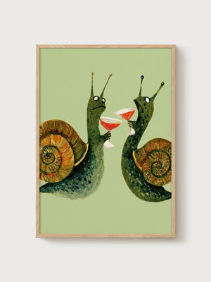 Snail Cocktail Poster poster in oak frame