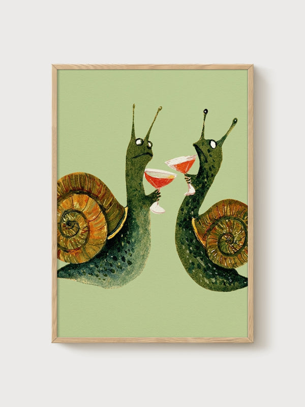 Snail Cocktail Poster poster in oak frame
