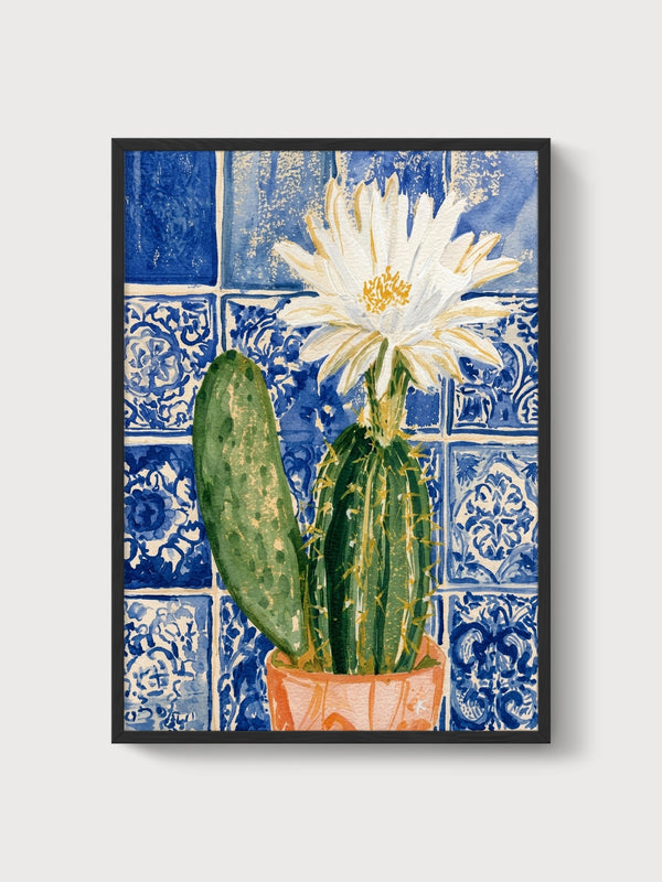 Cactus Wall Art Watercolor Painting poster in black frame