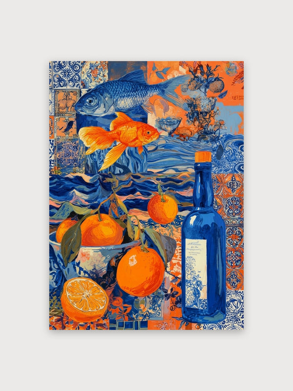 Surreal Fish Oranges Blue Bottle - Digital Download