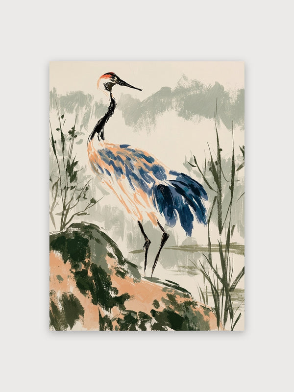 Crane in Misty Mountains - Digital Download