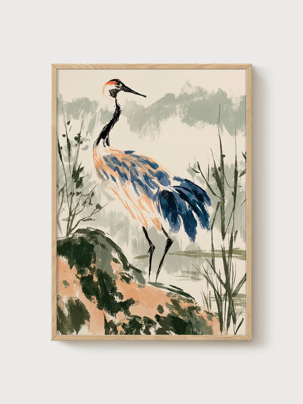 Crane in Misty Mountains