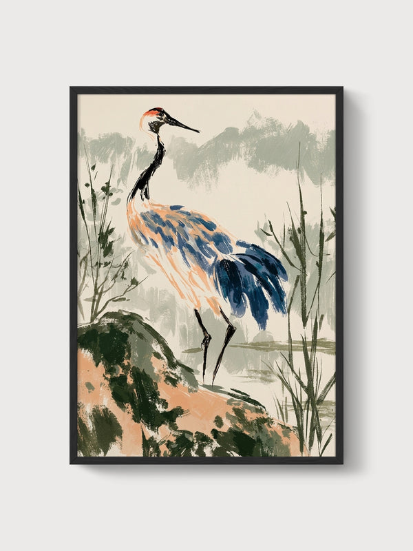 Crane Art Print poster in black frame