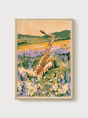 Vintage Saxophone Music Poster poster in oak frame