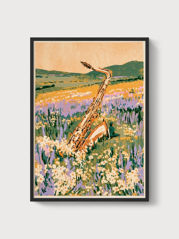 Vintage Saxophone Music Poster poster in black frame