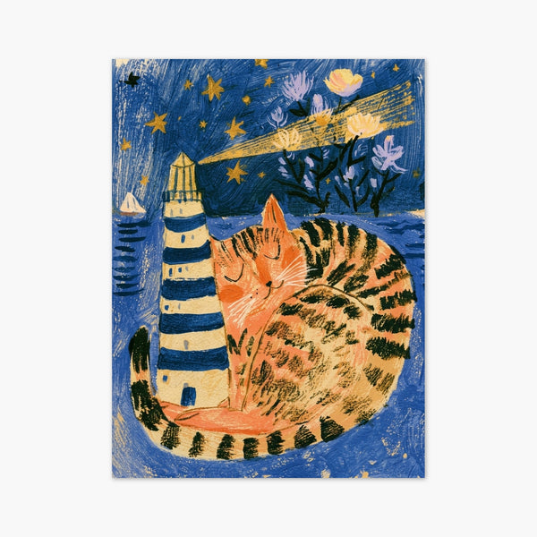 Tabby Cat Lighthouse Poster art print