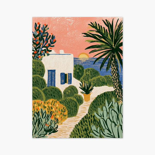 Coastal Cottage Sunset Print art print