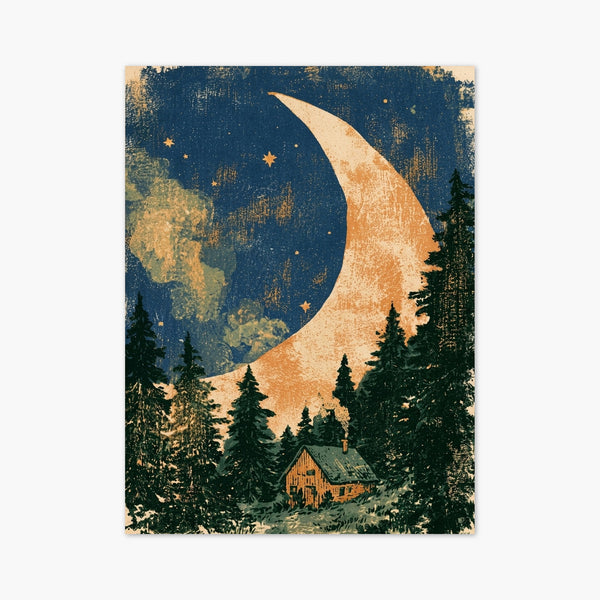 Crescent Moon Cabin Print art print