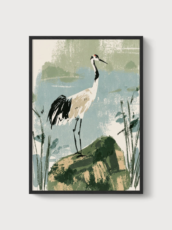Crane Wall Art poster in black frame
