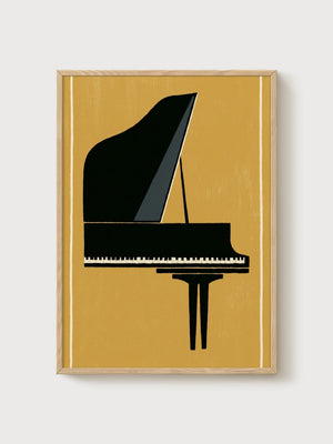 Mid Century Modern Grand Piano Poster poster in oak frame