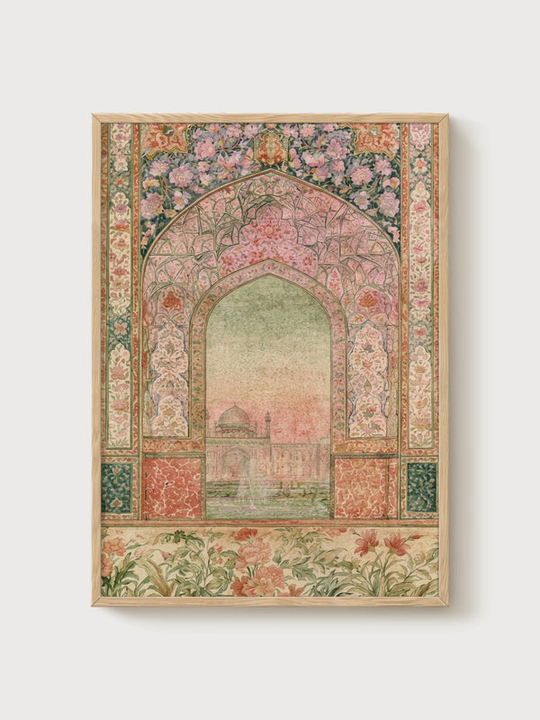 Mughal Islamic Wall Art poster in oak frame