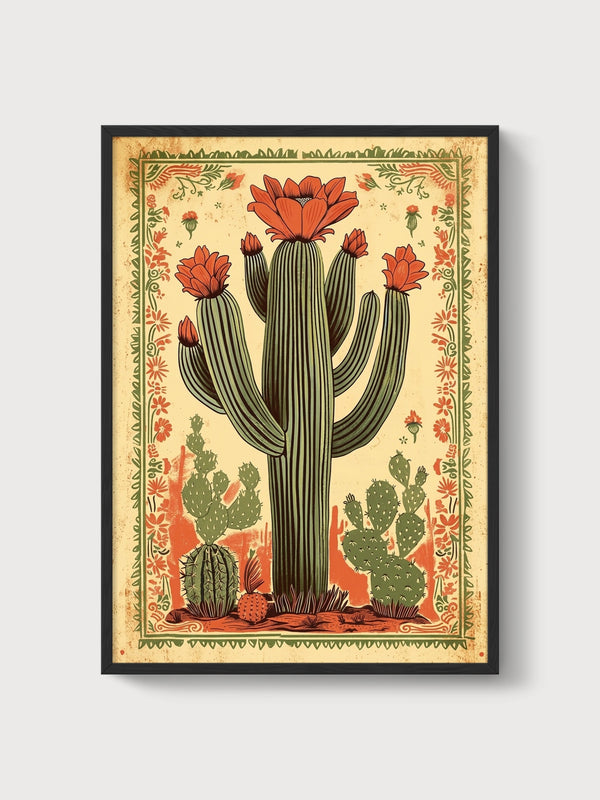 Southwestern Cactus Wall Art poster in black frame