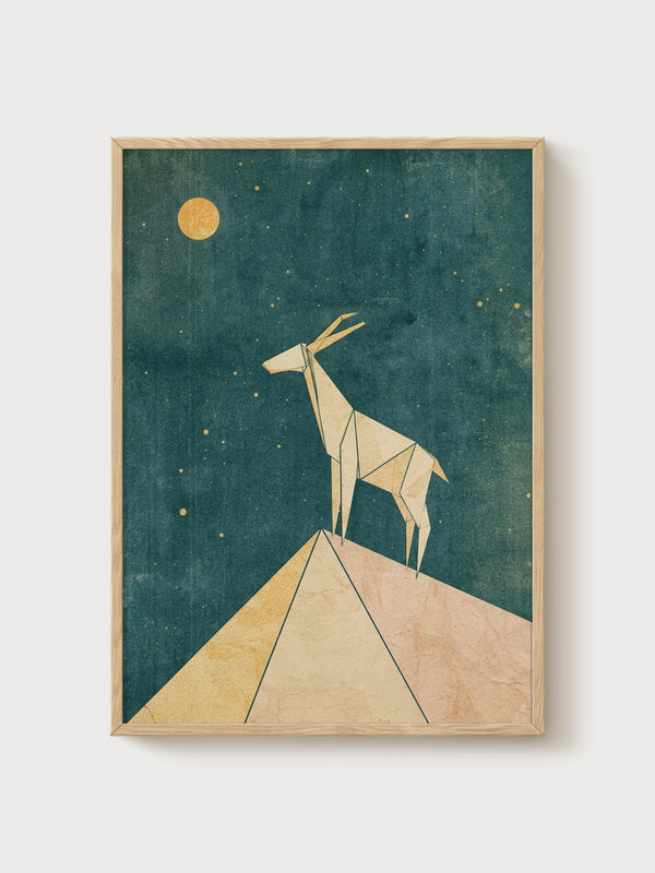 Geometric Deer Wall Art poster in oak frame
