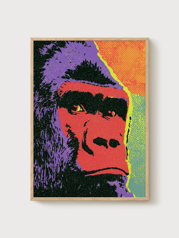 Gorilla Pop Art Poster poster in oak frame