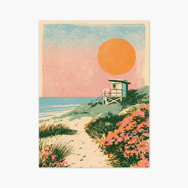 Retro Sunset Beach Print art print