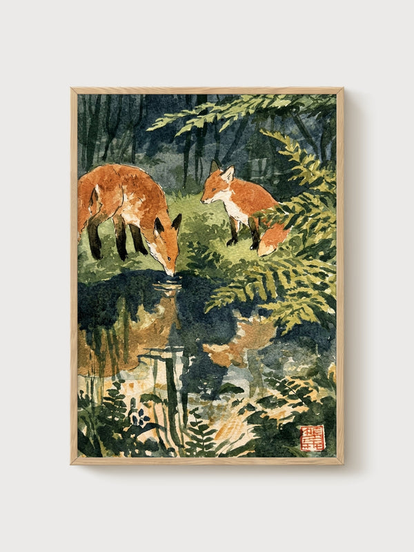 Fox Painting poster in oak frame