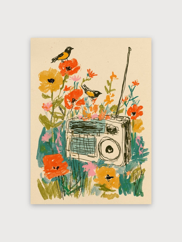 Vintage Radio Garden Birds - Digital Download