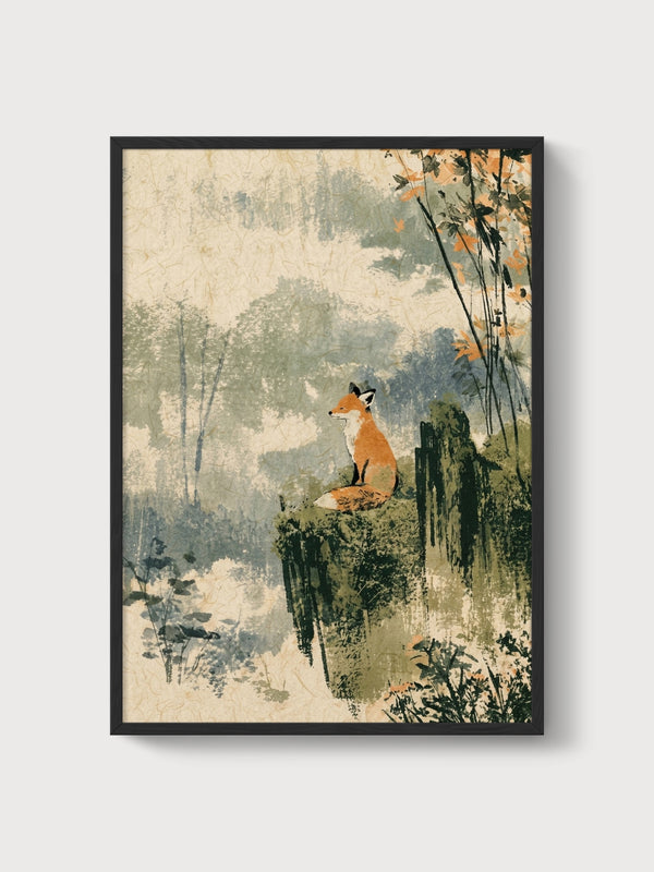 Fox Art Print poster in black frame