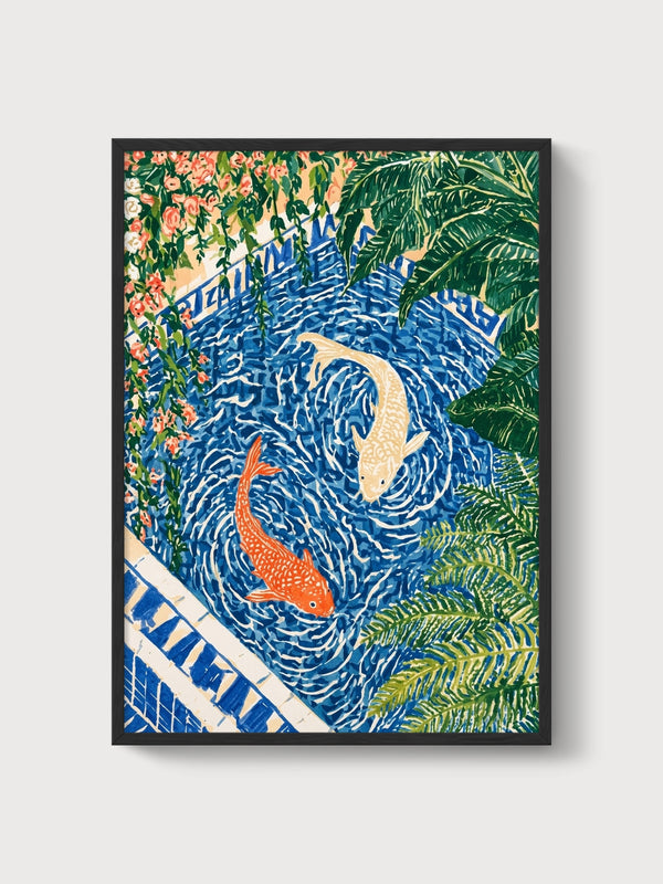 Koi Fish Wall Art poster in black frame