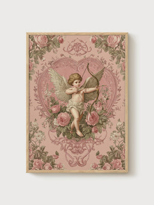 Cupid Angel Print poster in oak frame