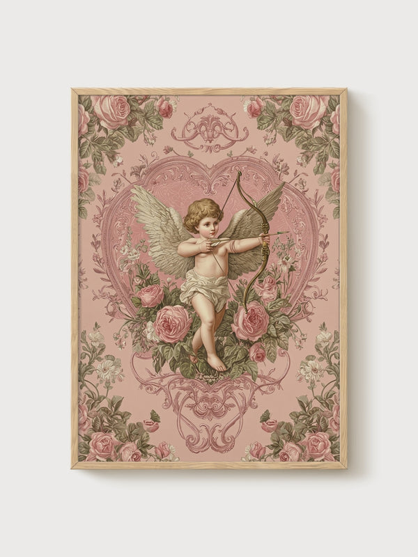 Cupid Angel Print poster in oak frame
