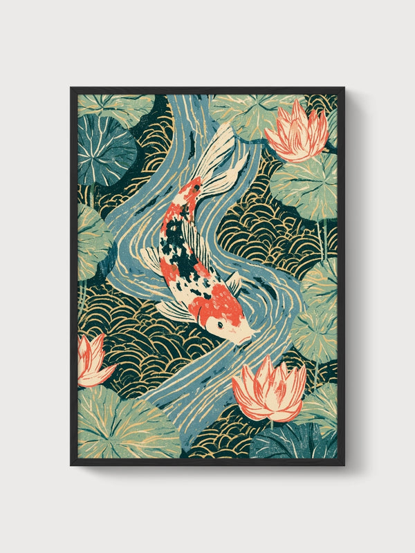 Koi Fish Print poster in black frame