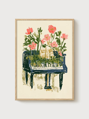 Piano Music Poster poster in oak frame