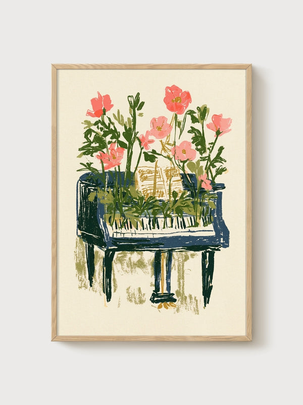 Piano Music Poster poster in oak frame