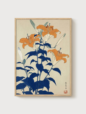 Ito Jakuchu Lily Flowers Print poster in oak frame