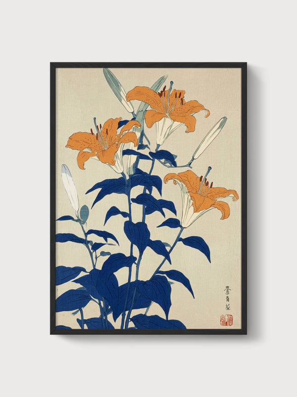 Ito Jakuchu Lily Flowers Print poster in black frame