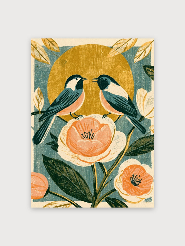 Two Birds Poppy Flowers Retro - Digital Download