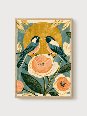 Birds Print poster in oak frame