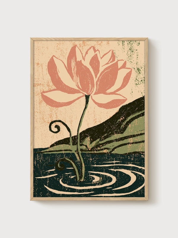 Lotus Wall Art poster in oak frame