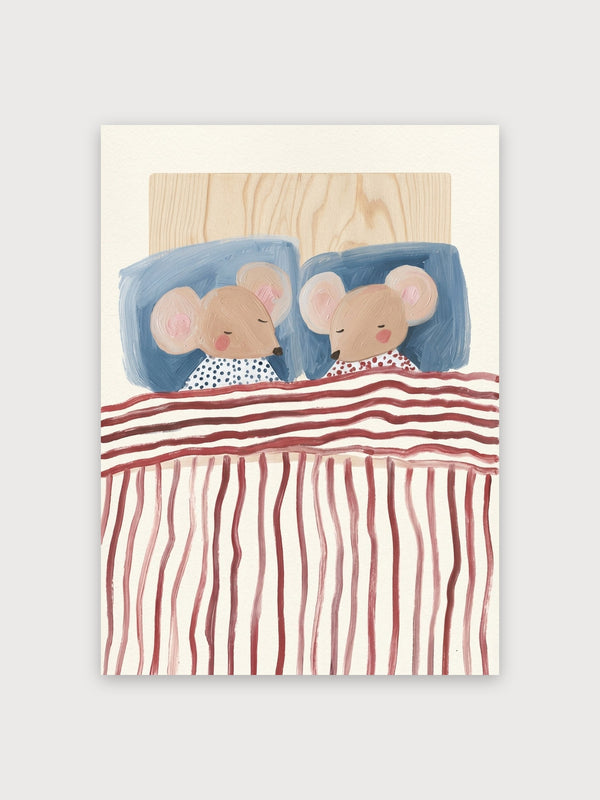 Two Mice In Bed Watercolor - Digital Download