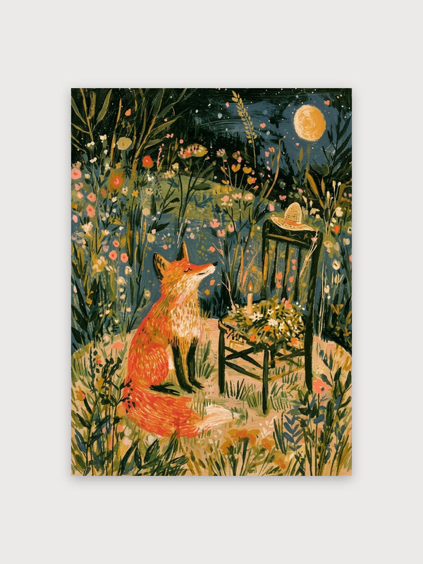 Moonlit Fox Garden Night - Digital Download