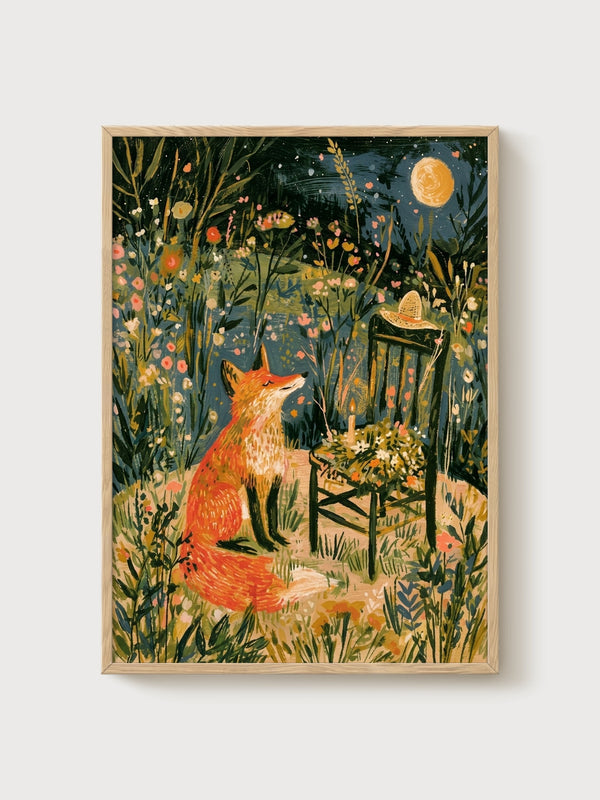 Moonlit Fox Garden Night