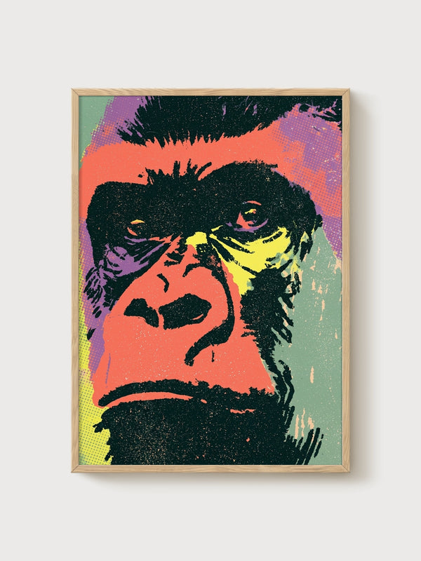 Gorilla Pop Art Poster poster in oak frame